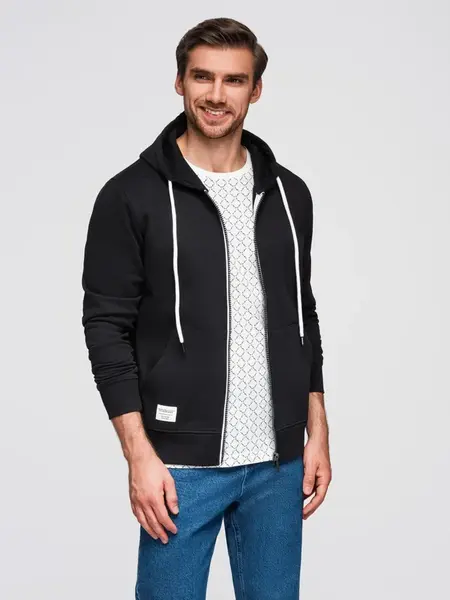 Ombre Men's BASIC unbuttoned hooded sweatshirt - black