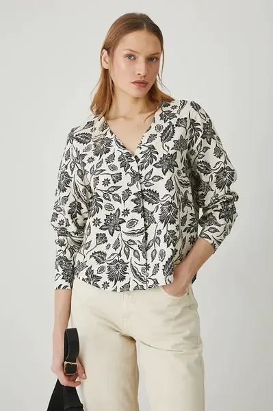 Halenka s lněnou směsí Medicine béžová barva, vzorovaná