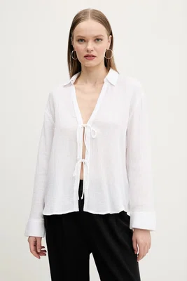 Bavlněná halenka Abercrombie & Fitch dámská, bílá barva, hladká, KI140-5000