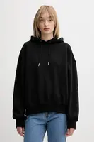 Bavlněná mikina Calvin Klein dámská, černá barva, s kapucí, s aplikací, LV044C210G