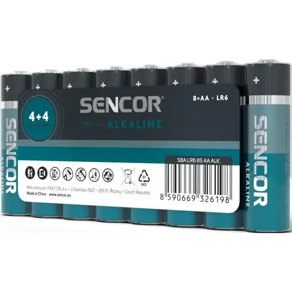 Sencor SBA LR6 8S AA ALK Alkalické baterie, modrá, velikost