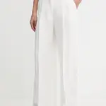 Kalhoty s příměsí lnu Pinko dámské, béžová barva, široké, high waist, 104869 A2HA