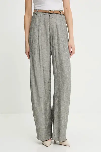 Kalhoty s příměsí lnu Answear.LAB dámské, šedá barva, široké, high waist