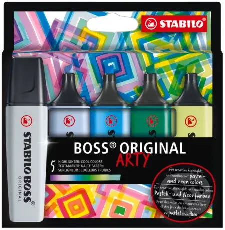 Zvýrazňovač  - STABILO BOSS ORIGINAL - ARTY - 5 ks balenie