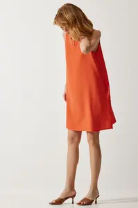 Happiness İstanbul Women's Orange Sleeveless Linen Viscose A-Line Dress