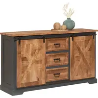 MID.YOU ŠIROKÁ KOMODA, mangové dřevo, šedá, přírodní barvy, černá, 150/85/45 cm