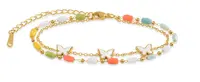 Troli Pozlacený náramek s barevnými korálky a motýlky