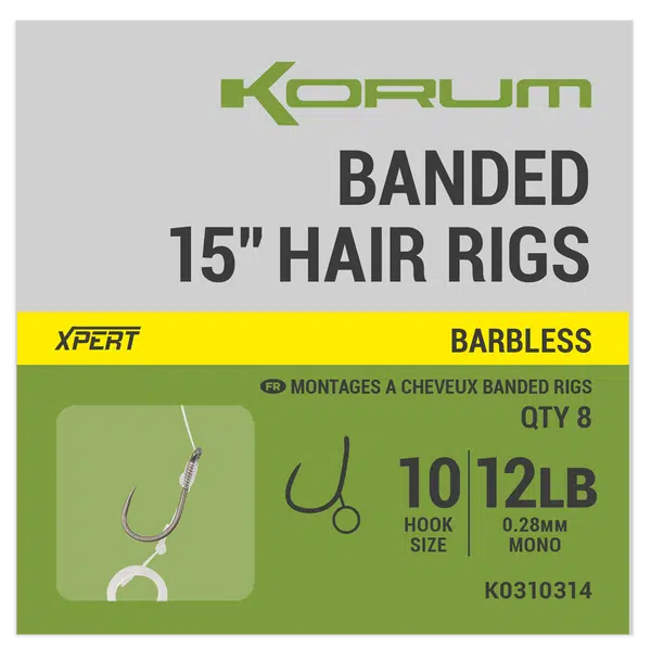 Korum návazec banded hair rigs barbless 8 ks délka 15" - velikost háčku 10