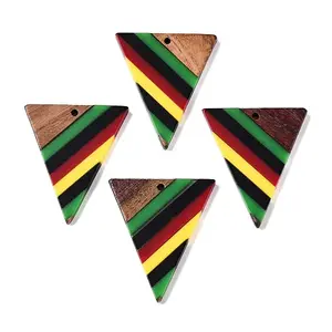 Jamaican Colour Epoxy Resin & Walnut Wood Pendants