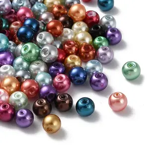 Baking Painted Pearlized Glass Pearl Round Bead Strands