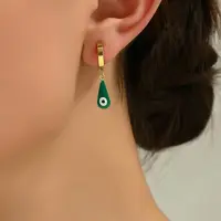 Vintage Minimalist 201 Stainless Steel Devil Eye with Teardrop Hoop Earrings