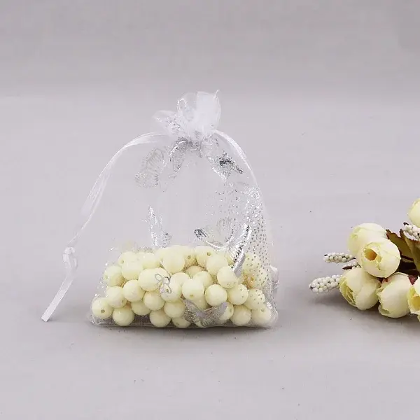 Silver Stamping Butterfly Organza Drawstring Bags