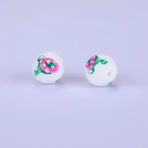 Printed Round with Egg Pattern Silicone Focal Beads