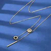 304 Stainless Steel Crystal Rhinestone Flat Round Pendant Y Necklaces