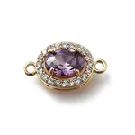 Brass Purple Cubic Zirconia Oval Connector Charms