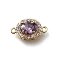 Brass Purple Cubic Zirconia Oval Connector Charms
