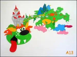 Dekorace na zeď drak s hradem 135x90cm