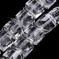 Faceted Cube Shaped Crystal Glass Beads Strands