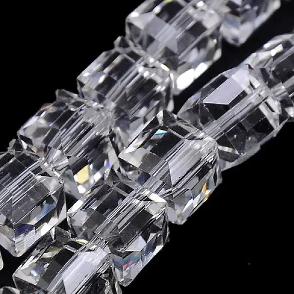 Faceted Cube Shaped Crystal Glass Beads Strands