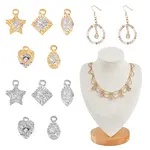 60Pcs 10 Styles Alloy Clear Cubic Zirconia Charms