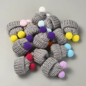 Woolen Crochet Mini Hat with Double Pom Pom Ball