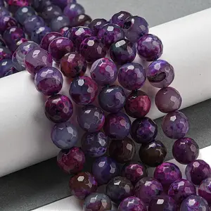 Faceted Natural Fire Crackle Agate Beads Strands