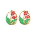 304 Stainless Steel Red and Green Enamel Tulip Pendants