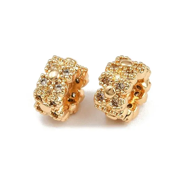 Brass Micro Pave Clear Cubic Zirconia Beads