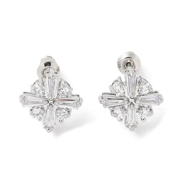 Rack Plating Brass Micro Pave Cubic Zirconia Stud Earrings