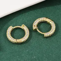 Brass Micro Pave Clear Cubic Zirconia Hoop Earrings