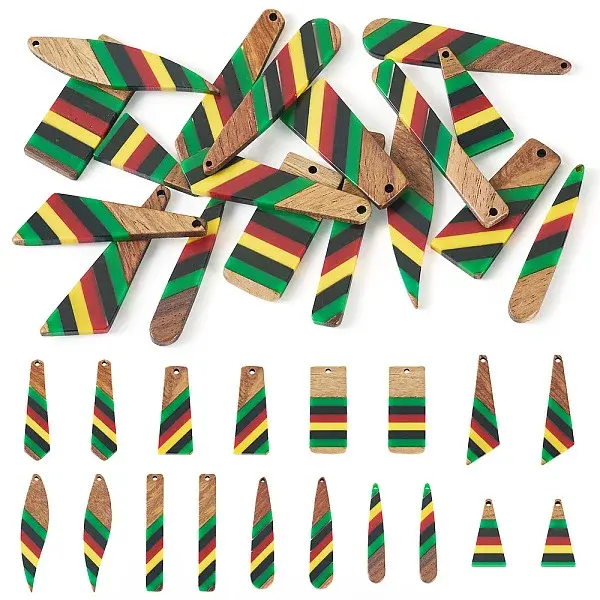 18Pcs 9 Styles Epoxy Resin & Walnut Wood Pendants