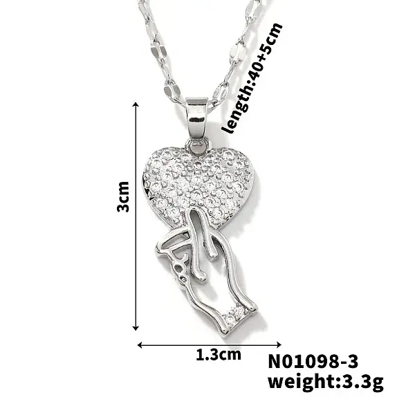 Brass Micro Inlaid Cubic Zirconia Heart with Hand Pendant Elegant Fashion Necklaces for Women