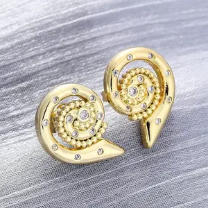 Brass Micro Pave Clear Cubic Zirconia Stud Earrings