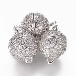 Brass Micro Pave Cubic Zirconia Magnetic Clasps with Loops