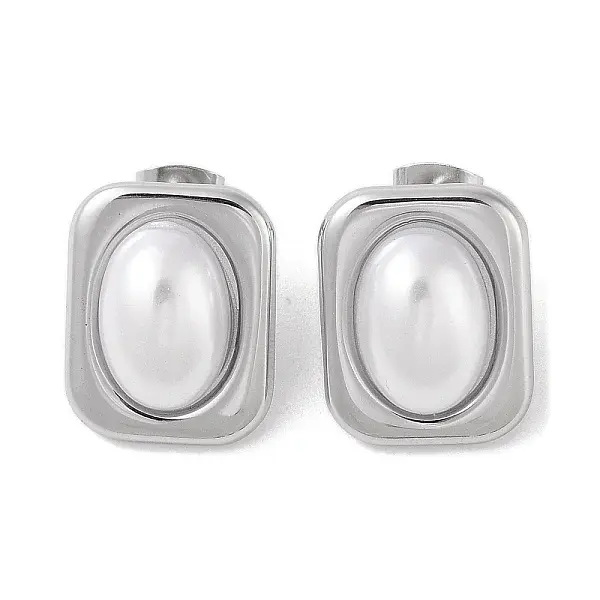 304 Stainless Steel Plastic Bead Stud Earrings