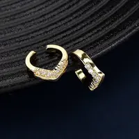 Brass Micro Pave Clear Cubic Zirconia C-Shaped Cuff Earrings