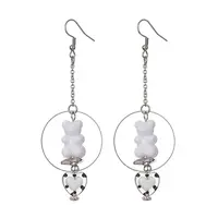 Acrylic Bear & Lampwork Heart Dangle Earrings