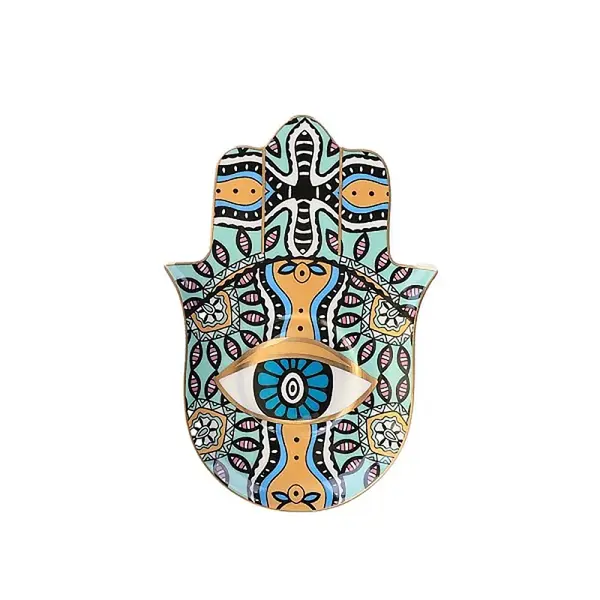 Hamsa Hand/Hand of Miriam with Evil Eye Ceramic Jewelry Plate