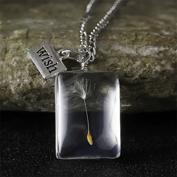 Clear Glass with Dandelion Inside Pendant Necklaces