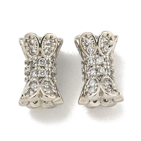 Rack Plating Brass Micro Pave Clear Cubic Zirconia Beads