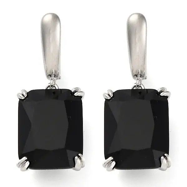 Brass Pave Cubic Zirconia Rectangle Hoop Earrings for Women