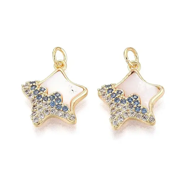 Brass Micro Pave Cubic Zirconia and Shell Pendants