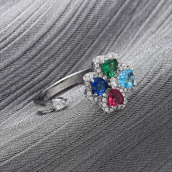 Brass Micro Pave Cubic Zirconia Rotating Cuff Rings for Women