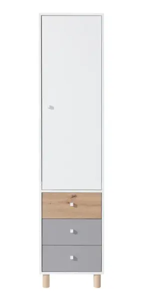 Skříň se šuplíky rasmus 1d - bílá/šedá/dub artisan
