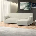 Bielastické potahy COSTINA smetanová sedačka s otomanem vpravo (š. 170 - 300 cm)