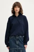 Mikina Tommy Jeans dámská, tmavomodrá barva, hladká, DW0DW20946