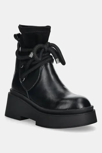 Členkové topánky GOE čierna farba, na plochom podpätku, SS2N4132 BLACK