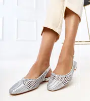 Gemre Silver Lacy Slingback Ballet Flats Eve