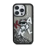 Zadní kryt Karl Lagerfeld Liquid Glitter Scattered Choupette pro Apple iPhone 16 Pro Max, černá