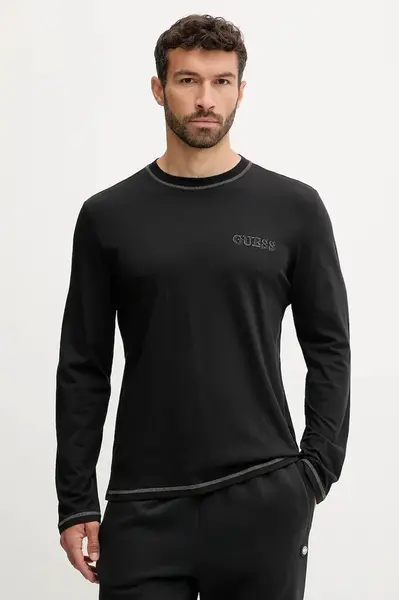 Bavlněné pyžamové tričko s dlouhým rukávem Guess pánské, černá barva, U5RI00 KCAM1